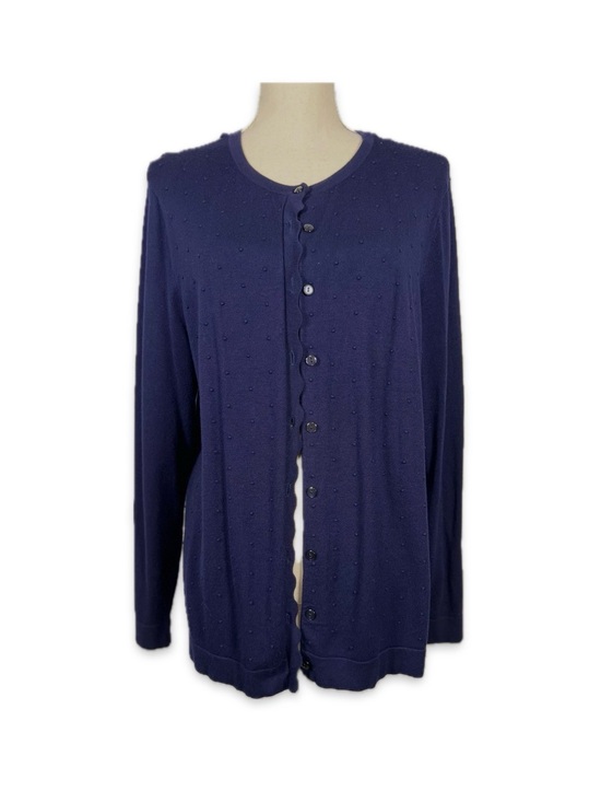 croft & barrow Sweaters - Croft & Barrow XL Navy Blue Scalloped Front Swiss Dot Cardigan Sweater Classic